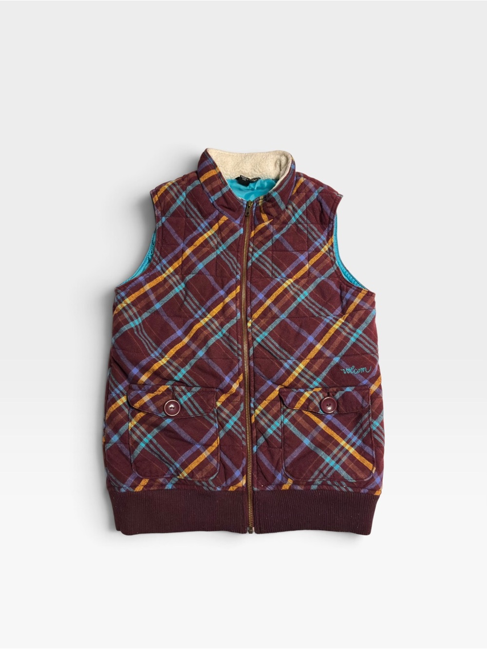 Vintage Volcom Valley of the Dolls Quilted Plaid Vest M